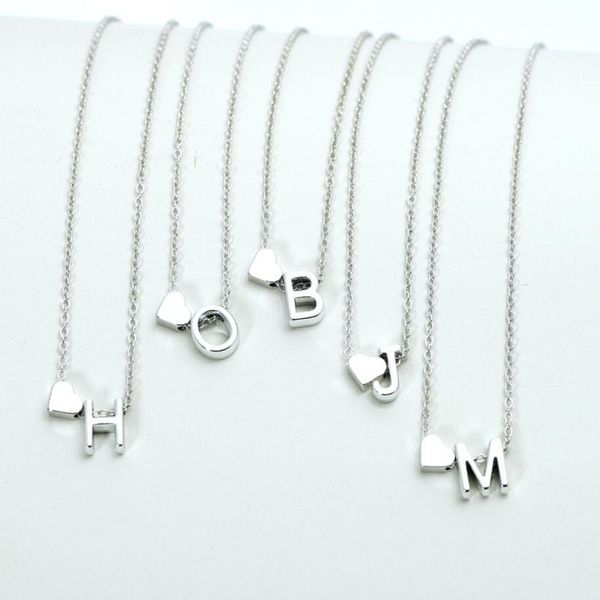 Mode Simple mince en acier inoxydable petit coeur pendentif colliers pour femmes or argent plaqué personnalité lettre initiale collier bijoux cadeau