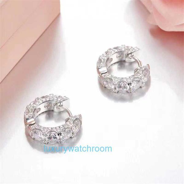 Fashion Simple Ttifeeny Moles d'oreilles Volyle S925 STERLING Silver Round Ring Crystal Diamond for Womens Style Luxury Small et Exquise