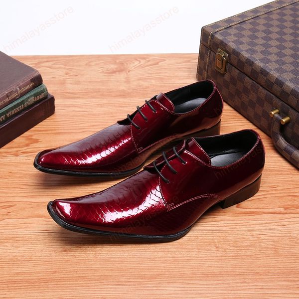 Mode simplicité peau de serpent authentique pour hommes en cuir chaussures de commerce plus taille en lacet en lacet toe toe chaussures robes formelles