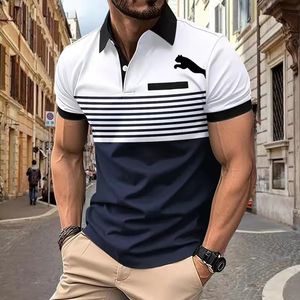 Fashion Simplicity Stripe Print Polo T-shirt For Men Summer Trend Golf Vêtements Casual Abel Shirts à manches courtes Tops surdimensionnés 240416