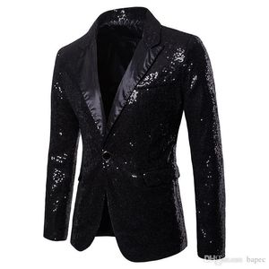 Mode-Single Button Mens Party Blazer Fashion Campled Skinny Mens Club Coats V-hals Pailletten