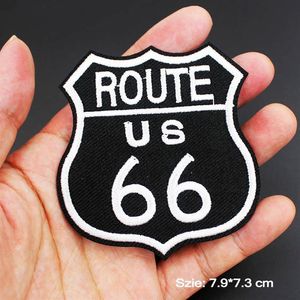 Mode taille 7 9 7 3 cm Route 66 patchs fer autocollants rayure sur vêtements Badges brodés appliques pour Clothes2875