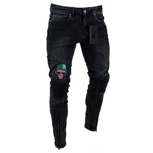 Mode skinny jeans heren stijlvolle gescheurde jeans broek biker skinny slim straight rafelige denim broek zwart blauw man designer jeans 886