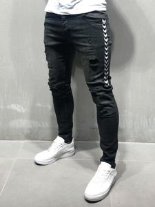 Fashion-Skinny Long Designer Jeans para hombre Fashion Hole Ribbon Paneles Slim Pencil Pants Street Hip-hop Pantalones para hombre