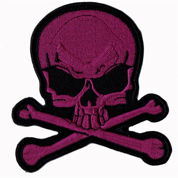 Parche bordado de huesos de calavera a la moda, plancha para chaqueta, camisas, sombreros, proveedor de parches, emblema Punk, púrpura, 9cm, Badge317e