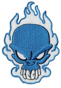Mode Skull Flame Brodé Patch Bleu Badge Fer Sur Veste Applique Broderie Patch Accessoire Fournisseur Biker Gilet Punk Emblème