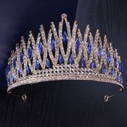 Mode bleu ciel cristal couronne diadème pour les femmes fête de mariage luxe élégant mariée couronne cheveux robe bijoux
