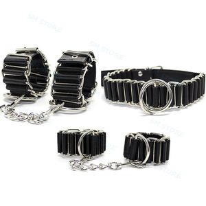 Bondage Mode Slave Neck Collar Leash Wristcuffs Anklets Handboeien Terughoudendheid Shackle # R52