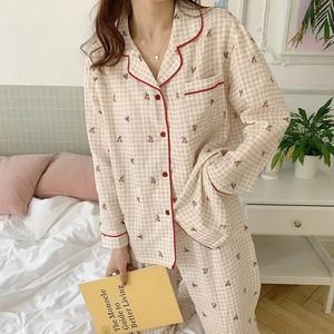 Mode Nachtkleding Koreaanse Pyjama Vrouwen Herfst Leuke Hart Print Pyjama Lange Mouw Pijama Vrouwelijke Set Neglige Vest Pak 240110