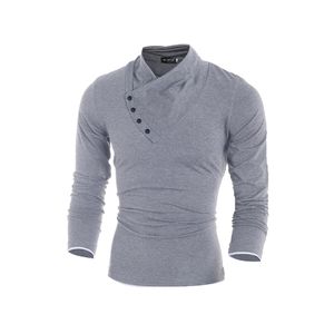 Moda Slim Fit camiseta de los hombres personalizada hebilla oblicua ropa masculina de algodón de manga larga camiseta para el envío gratis 201004