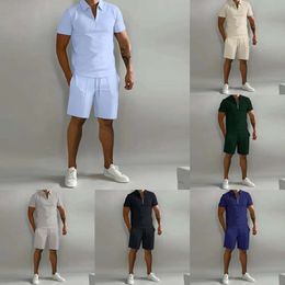 Polo Slim Fit Polo Summer Sports Men's Casual Stand Up Coll Up Shorts à manches courtes Set deux pièces M515 47