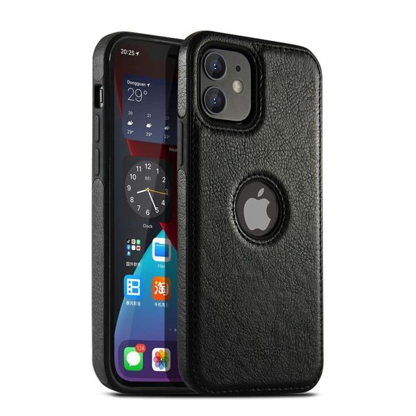 Fashion Slim Leather Telephone con ventana de vista del logotipo para iPhone 14 13 12 11 Pro Max XS XR X SE 7 8 Plus Shock -Profect Bumper Soft Business Cover Cover