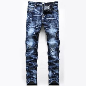 Mode slanke heren stretch jeans, tie-dye recht gewassen witte denim broek, mid-taist kleurcontrast jeans, maat 28-42
