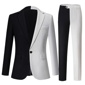 Fashion Slim Men's's Suit Black Blanc Matching Blazer Pantal