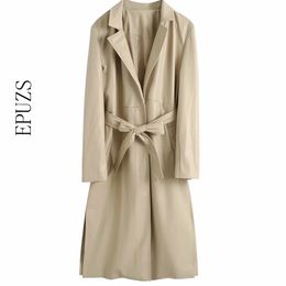 Mode Slank Oversize PU jas jas dame elegante sjerpen dikke zak temperament lange windjack famale bovenkleding chic top 210521