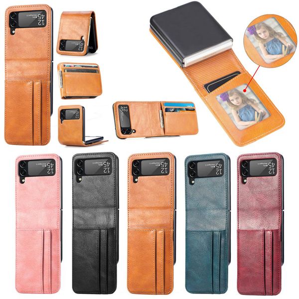 Moda Slim PC Cartera protectora Ranuras para tarjetas Estuches Destreza plegable Touchness A prueba de golpes Anti-Scratch Cuerpo completo para Samsung Galaxy Z Flip 2 3 4 5G Flip3 Flip2 Flip4