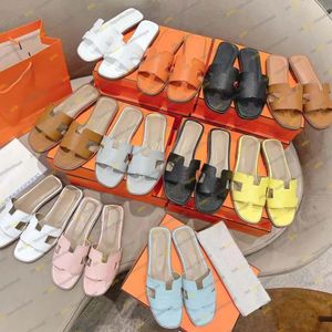 Miroir qualité concepteur femmes pantoufle sandale mocassins décontractés chaussures en plein air plage diapositives boucle plate unisexe en cuir véritable