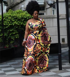 Mode hellende een schouder Afrikaanse feestjurken voor vrouwen dashiki printrok Afrikaanse kleding dames lange Afrikaanse jurk plus S9979818