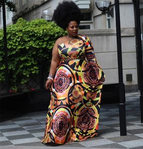 Mode hellende een schouder Afrikaanse feestjurken voor vrouwen dashiki printrok Afrikaanse kleding dames lange Afrikaanse jurk plus S2077512