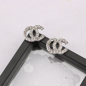 Mode Kleine 18K Vergulde Letters Stud 925 Zilver Luxe Merkontwerpers Geometrische Beroemde Vrouwen Ronde Kristal Strass Parel Oorbel Bruiloft Feest Sieraden