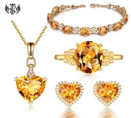 Fashion Petit bracelet Citrine frais 18K Anneau de diamant doré Golden Jaune Sapphire Boucles d'oreilles coagées Collier Love Simple Set3779382