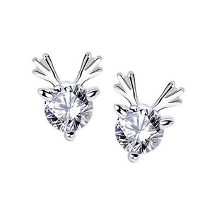 Mode petit diamant frais boucles d'oreilles 925 argent sterling femmes rétro cristal Stud classique wapiti boucles d'oreilles cadeau de Noël