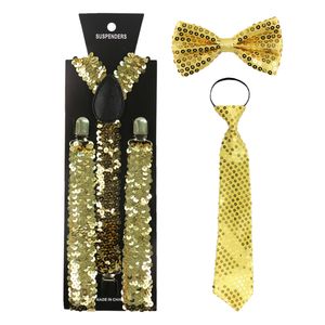 Mode kleine pailletten gouden zilveren suspenders clip-on elastische y-shape rug beugel beugel bowtie en stropdas bretels voor vrouwelijke mannen