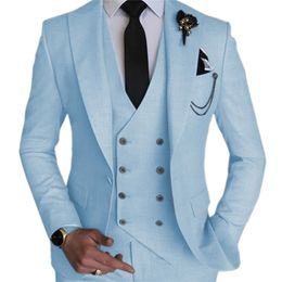 Fashion Smart Business Sky Blue Costume Homme Wedding Men Suits Rapel Bruidy Tuxedos Terno Masculino Prom Blazer 3 stuks 220817