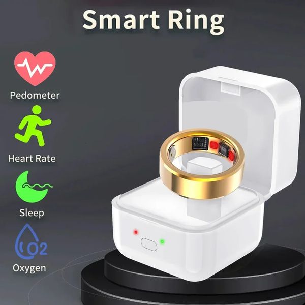 Moda Anillo inteligente Rastreador de salud Frecuencia cardíaca Oxígeno en sangre Monitoreo de la temperatura corporal Dedo inteligente Anillo digital para hombres Mujeres 231229