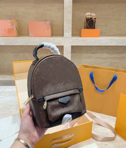 Mini mochila con cremallera suave a la moda, mochila de cuero genuino para niños, mochila con estampado marrón para mujer, envío gratis