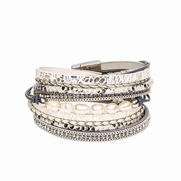 Mode Serpent Cuir Rhintone Frh Eau Perle Bracelet Multicouche Vache En Cuir Wrap Bracelet