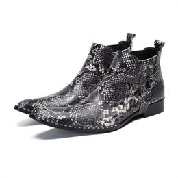 Fashion Snake Match Boots en cuir Men Slip on Designer's Ankle Botk for Men Party and Wedding Business Bots