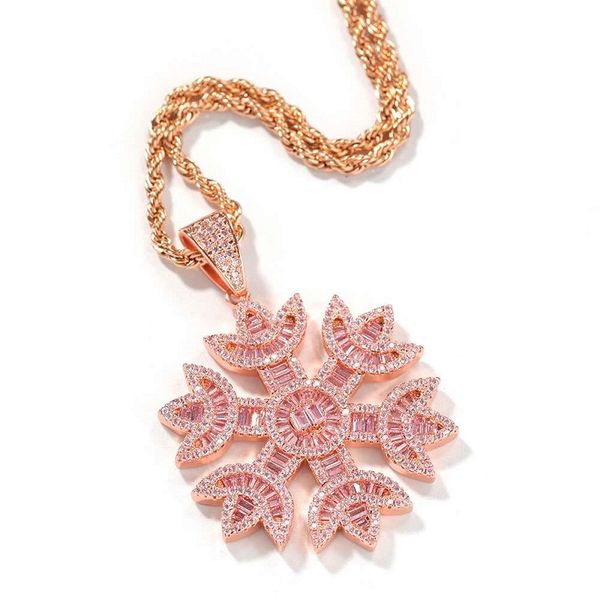 Mode-colliers pendentif flocon de neige pour hommes femmes designer de luxe rose bling diamant fleur pendentifs cuivre zircon rose chaîne en or bijoux