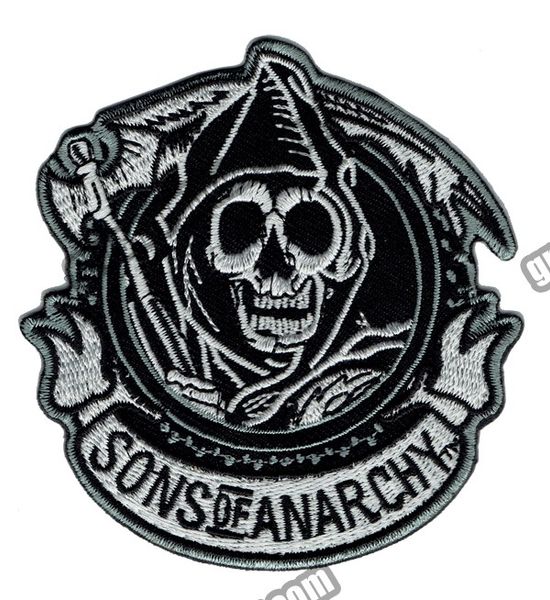 Moda SOA Reaper Crew Hierro bordado en parche Motocicleta Heavy Metal Punk Aplique Insignia Parche delantero 3.5 