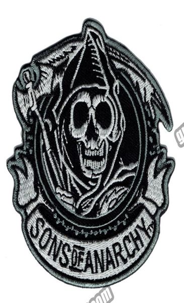 Parche bordado de hierro para equipo SOA Reaper, insignia de aplique Punk de Metal pesado para motocicleta, parche frontal de 35quot G04486558573