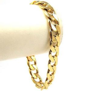mode solide 18K or jaune rempli bracelet chaîne cubaine pour hommes femmes 8,6 pouces de longueur