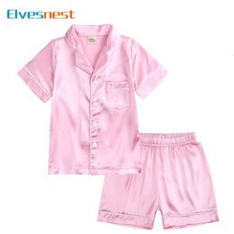 Mode Solid Color Children Boys Pyjama Set Four Seasons Kids Pijama voor Girl Satin Children Clothing Girl Pyjamas 1-13 jaar 240410