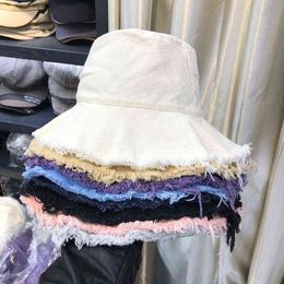 Mode Solid Color Flat Tassel Bucket Hat Spring Summer Fisherman Hat Outdoor Women Panama Cap Lady Girls Beach Sun Caps G220418