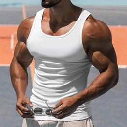 Mode Solid Color Simple Slim Tank Tops For Men Summer Sport Training Fitness Ademend vest Mens Mouwloos O Nek Camisole 240415