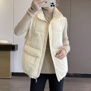 Mode massieve katoenen vesten gevoerde mouwloze jas dames winter 2022 nieuwe standaard kraag losse ritswaastoecod