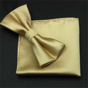 Cravates de soie de soie d'or massif de mode pour hommes noeud papillon avec match Pocket Square 2pcs Set 8cm Couleur Cravate Cr052 W220323