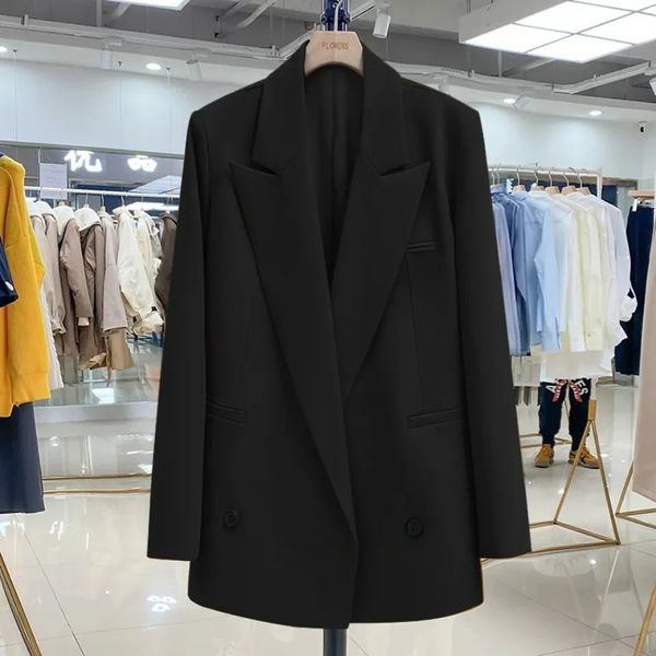 Chaqueta lisa de moda para mujer, chaqueta holgada de otoño e invierno, chaqueta de oficina para mujer, chaqueta con solapa negra naranja, top con bolsillo 240312