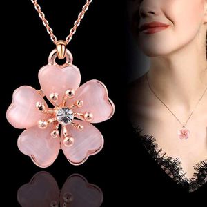 Mode solide roze opaal pruimen bloem hanger ketting rosé goud kleur bruiloft sieraden voor dames meisje