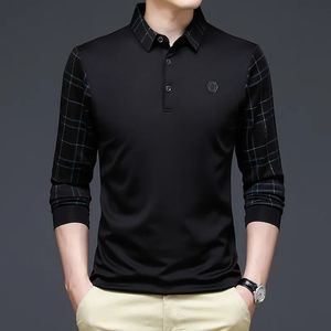 Mode solide Polo hommes mode coréenne vêtements à manches longues coupe décontractée mince homme Polo bouton col hauts 240124