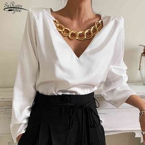 Blusa y Tops de mujer con cuello en V liso a la moda, ropa de calle, camisas sueltas de manga larga, ropa femenina en blanco y negro 13066 210508