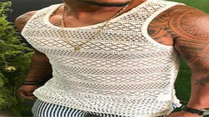 Fashion Vest Solid For Men Summer Sexy Hollow Out Lace Tank Toqule Casual Oneck Tops Menses Mens streetwear 2203161492839