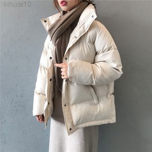 Mode Solid Dames Winter Down Jacket Stand Kraag Kort Korte Korte met één borte jas Preppy Style Parka Ladies Chic Out-Wear Female L220730