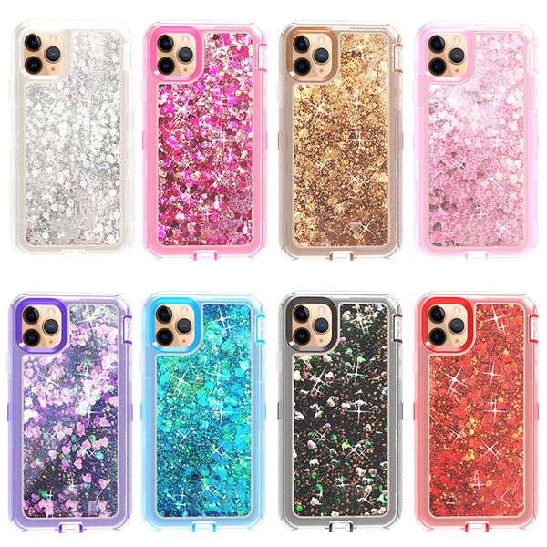 Fashion Sparkle Glitter Phone Cases para Iphone 15 14 13 12 11 Pro Max XsMax Xr Xs X 7 8 Plus Liquid Quickstand Heavy Duty a prueba de golpes 3 en 1 Funda para teléfono móvil