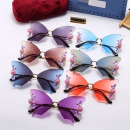 Fashion Sparkling Rhinestone Rimless Butterfly Sunglasses Femme Luxury Marque Vintage Sun Suns Ladies Eyewear Gafas de Sol With Box