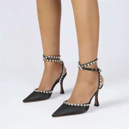 Fashion Spike Talons Sand-up Sand-up Sands-Up Tacones Mujer Elegantes Rubber Sole Point Toe Crystal Decoration 996
